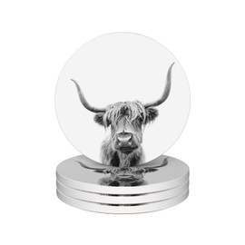 Highland Cow Coasters Set of 4, Absorbent Ceramic Drink Coasters with Cork Backing, Western Theme Coasters for Table Home Décor, Ideal Gifts for Women Men