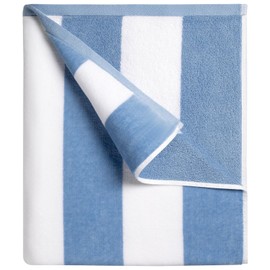 cabanana Large Oversized Beach Towel - 35 x 70 Inch Cotton Pool Towel, Blue Striped Soft Cabana Swim Towel