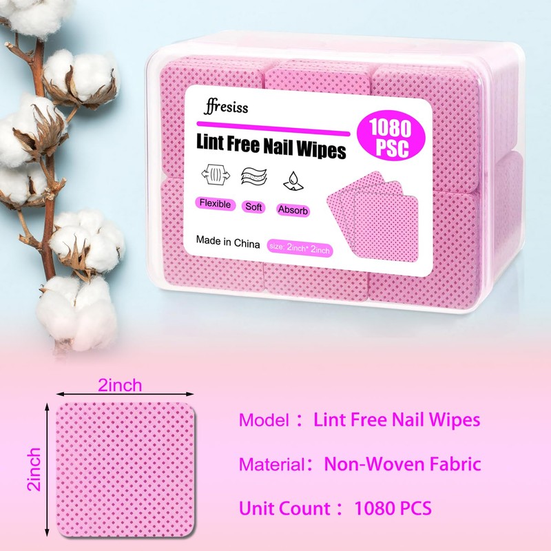 Lint Free Nail Wipes with Storage Case- 1080PCS Super Absorbent