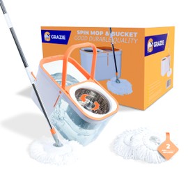 Spin Mop and Bucket Set Cleaning System Wringer 360 Microfiber Mop with Stainless Steel Handle Self Wringing Bucket for Tile Hardwood Laminate Floors Includes 2 Mop Head Refills