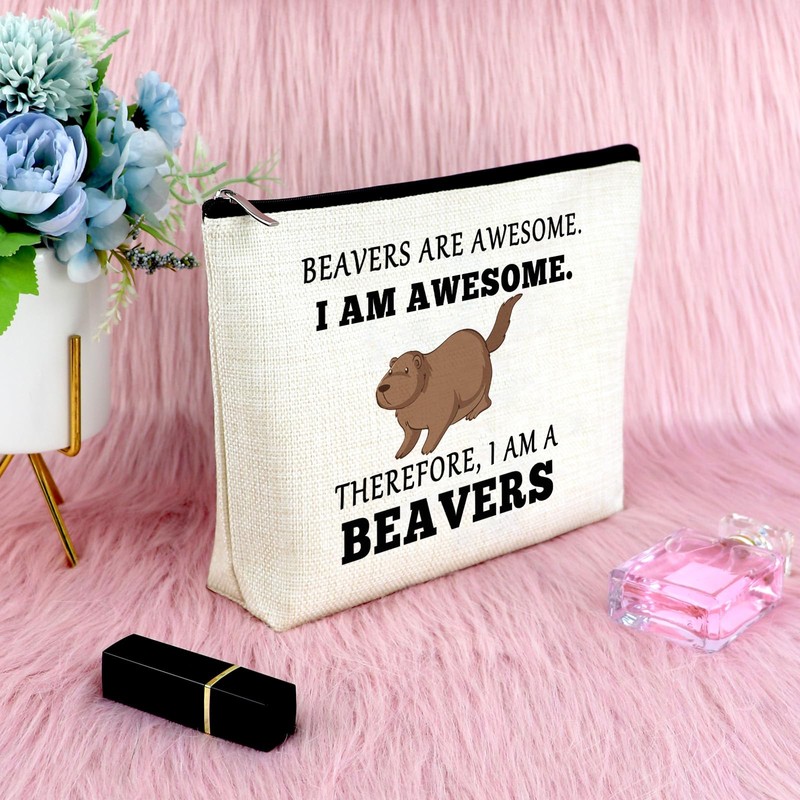 Sfodiary Beaver Lover Gifts Makeup Bag Animal Lover Gift for