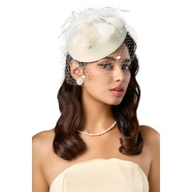 BABEYOND Fascinator Hat Veil Feather Fascinator Hair Clip Tea Party Pillbox Derby Hat Fascinator Bridal Wedding Veil