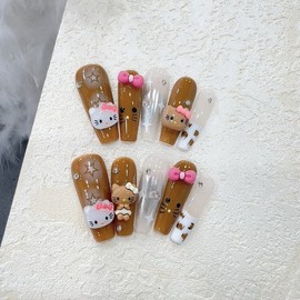 [Overseas] Tanning Kitty Sticker Li Xiaoying Wearing Nails [Real Shot] Pure Handmade Nail Dressing Millet Kitty Black Leather Nail Art/ Xs 4ea