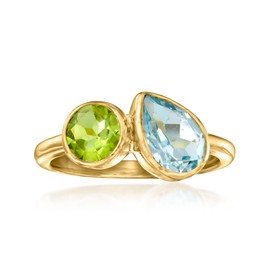 Ross-Simons 1.30 Carat Sky Blue Topaz and .60 Carat Peridot Toi Et Moi Ring in 18kt Gold Over Sterling. Size 10