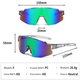 BECILES Sunglasses Cycling Glasses Men Women Sports Glasses Cycling Glasses Protective Glasses Sunglasses Anti-UV for Outdoor Activities such as Cycling Running Climbing Driving Fishing Golf Ski