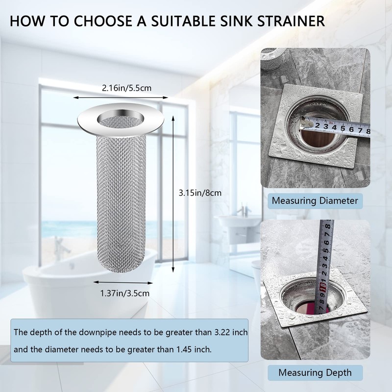 Resdenio Bathroom Sink Drain Strainer Stainless Steel, 2 Pack Floor
