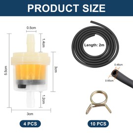 Petrol Filter, Fuel Filter, Petrol Filter Moped, Pack of 4 Petrol Filter, 2 m Petrol Hose, 10 Pieces Hose Clamps, Petrol Filter Lawn Mower, Petrol Filter Motorcycle, Fuel Filter Petrol