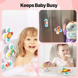 OLIGEI 3PCS Suction Cup Spinner Toys for 1 2 Year Old Boys Spinning Toys Baby Toys 12-18 Months Sensory Toys for Toddlers 1-3 Easter Basket Stuffers Gifts for 1 Year Old Girls