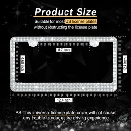 GaRhomxy Bling License Plate Frames for Women, 1 Pack Handcrafted Sparkly Rhinestone Car Accessories, Premium Stainless Steel Frame with 1000+ Faceted Glass Crystals & Free Glitter Caps (White)