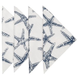Cloth Napkins Table Linens Linen Napkins Dinner Napkins Nautical Beach Party, Set of 4 Starfish Blue and White, Summer BBQ, Clambake 18" x 18