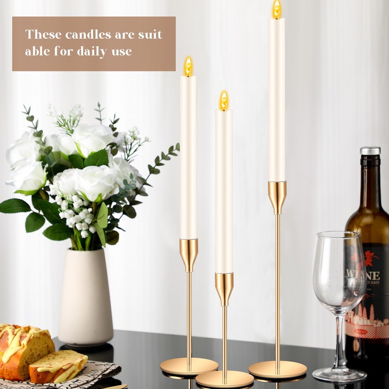 FillTouch 30 Pcs Gold Candlestick Holders with Flameless Taper Candles