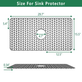 GUUKIN Sink Protectors for Kitchen Mat - 29.7“x15.5” Silicone Kitchen Sink Mat Grid for Bottom of Farmhouse Stainless Steel Porcelain with Center Drain（Grey）