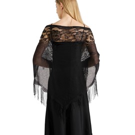 vimate Black Triangle Shawl Headscarf -Ladies Lace Floral Thin Fringe Shawls And Wraps for formal Evening Dresses (Style 4-Black)