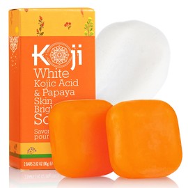 Koji White - Jabón Aclarante con Ácido Kójico y Papaya, 80 g, Paquete de 2 Barras