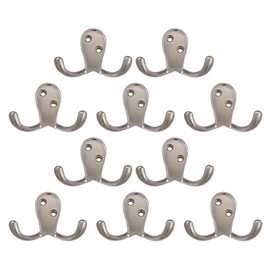 Design House Wall-Mounted Double Hook for Coat Hat Towel Robe in Bathroom or Closet, 2.86 x 0.98 x 1.65, Satin Nickel 10 Pack