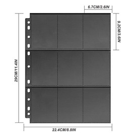 OSDUE 540 Pockets Double-Sided Trading Card Sleeves, 30 Sheets Transparent Game Card Holder(Black), 11 Holes Adjustable According to Trading Card Album for Pichu Trading Cards, with 5 Rings
