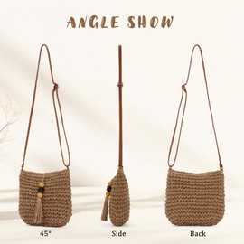 Fecialy Straw Crossbody Bags for Women Handwoven Summer Beach Handbag Woven Raffia Wicker Bag Holiday Clutch with Tassels, brown
