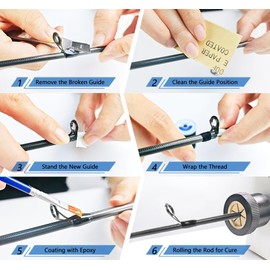 Aventik Fishing Rod Eyelet Repair Kit Complete, Emergency Quick-Fix Fishing Pole Eyes Replacement Kits Including Winding Thread, Epoxy and Stainless Steel Guides for Spinning Rod(Spinning Repair Kit)