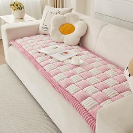 Awjcsv Fuzzy Pet Couch Covers for Sofa, Non Slip Sofa Cover for 3 Cushion Couch Sofa Pet Friendly, Pet Sofa Covers for Furniture (Pink, 27.6" x 59.1")