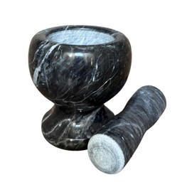 THY Collectibles Natural Marble Mortar and Pestle Set, Stone Grinder Bowl for Spices, Herbs, Garlic, Guacamole, Salsa, and Nuts Molcajete Bowl for Kitchen & Cooking (Black Marble, Diameter 4")