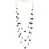 Gold White Statement Necklace Three-Strand Long Chains with Black Pearl