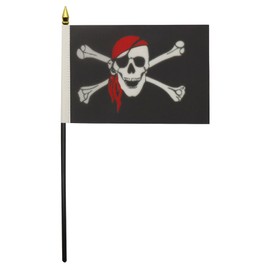 AZ FLAG Pirate Red Bandana Table Flag 4'' x 6'' - Jolly Roger Desk Flag 15 x 10 cm - golden spear top