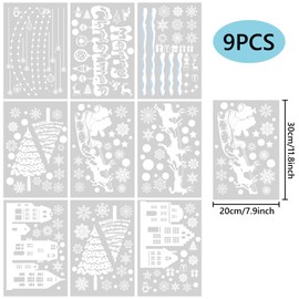 AnyDesign 9 Sheets Christmas Window Clings Santa Claus Reindeer Snowflakes Window Sticker White Christmas PVC Sticker Double-Side Glass Decal for Home Shop Window Glass Display Decor, 7.9 x 11.8 Inch
