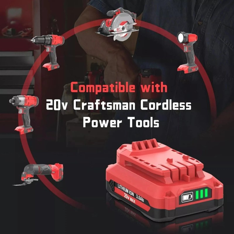 For CRAFTSMAN 2x 20V For Craftsman V20 20Volt MAX 3.0Ah