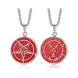 Hisatan Mens Inverted Pentagram Samael Lilith Baphomet Goat Pendant Sigil of Lucifer Satanic Symbol Necklace
