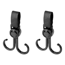 Unbranded 2 Pcs Rotatable Double Hook Baby Stroller Hanger with Adjustable Loop Fastener
