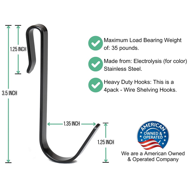 PriZoi Snap-On Wire Shelving Hooks - 4pack of Large 3.5