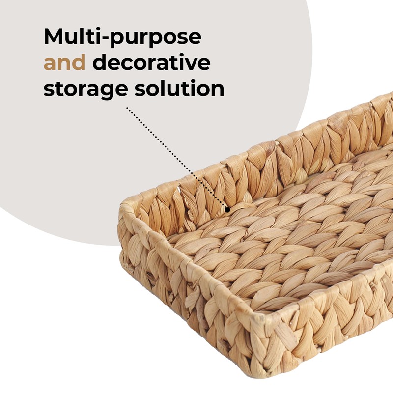 JS Maison Rectangular Water Hyacinth Woven Wicker Basket for Organizing