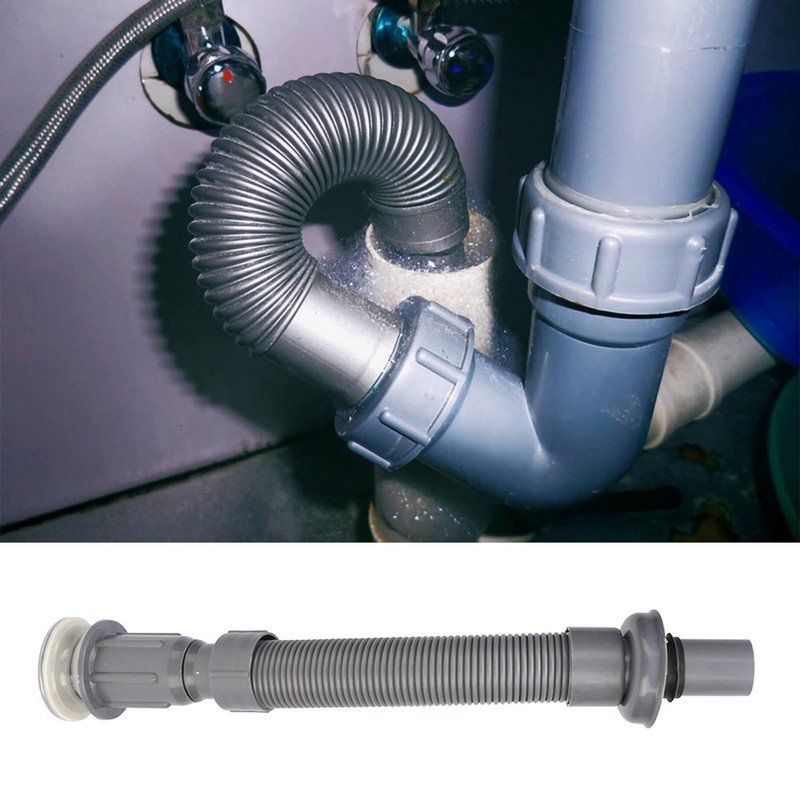 HAOHIZE Flexible Universal Sink Drain Pipe, S-Type, Grey, Plastic +