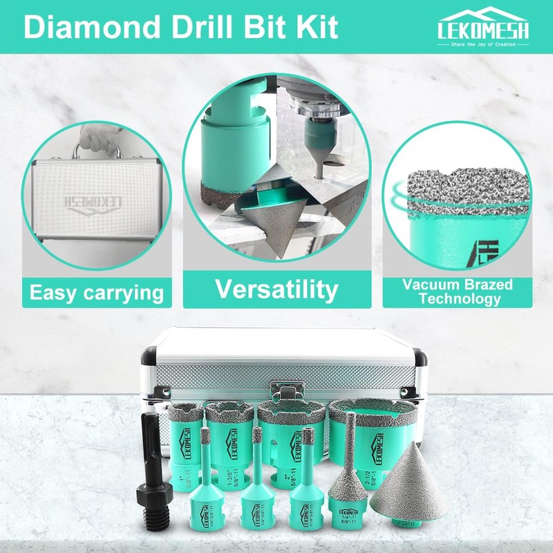 LEKOMESH Diamond Core Drill Bits Set 10pcs Tile Hole Saw