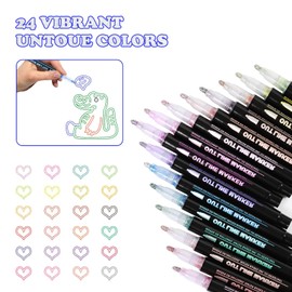 GenuisArt Double Line Outline Markers, Art Markers For Kids,Art Supplies Crafts Gifts for 4-12 Year Old Girl,Metallic Glitter Pens Set for Gift Cards,Rock Painting,Coloring Book (Black Box, 12)