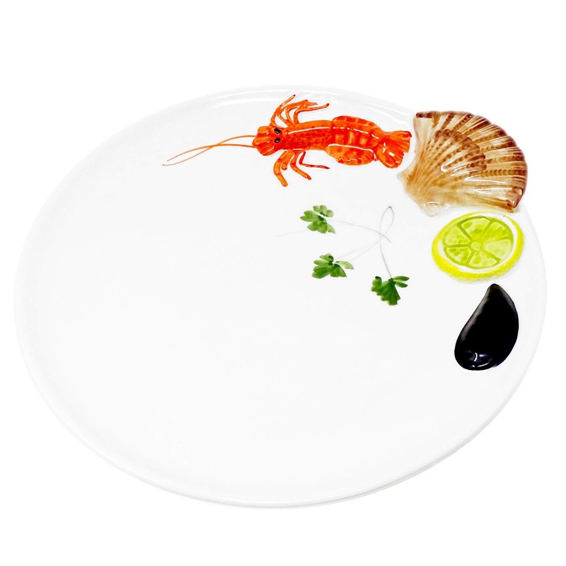 Lashuma Handmade Italian Ceramic Seafood Design Round Fish Plate 25cm