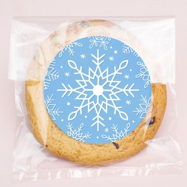 Big Dot of Happiness Blue Snowflakes Stickers and Clear Cookie Bags, Cellophane Treat Bags 4.25x7 Inches, Winter Holiday Party Favor Gifts for Candy or Baked Goods - 25 Count
