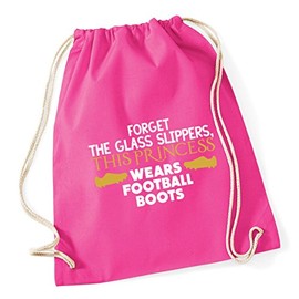 Hippowarehouse Forget the glass slippers, This princess wears football boots Drawstring Cotton School Gym Kid Bag Sack 37cm x 46cm, 12 litres