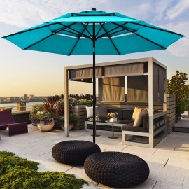 Unbrand 10ft 3 Tier Patio Market Umbrella Aluminum Shade Shelter Double Vented Turquoise