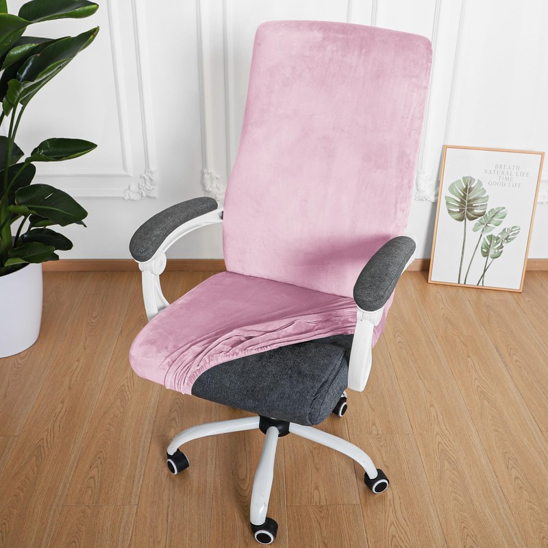 FORCHEER Velvet Large Office Chair Cover Pink Stretchable Computer Armchair