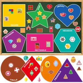 60Pcs Shapes Bulletin Board Set Shape Sorters for Toddlers Shape Matching Game Learning Sorting Toys for Kids Shapes Posters Cutouts for Preschool Classroom Wall Decor