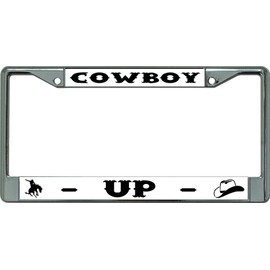 Cowboy Up Chrome License Plate Frame