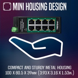 TRENDnet 8-Port Industrial Fast Ethernet PoE+ DIN-Rail Mini Switch, TI-PELC80, NDAA + TAA Compliant, 8 x 10/100Mbps PoE+ Ports, 200W PoE+ Power Budget, 1.6Gbps Switching Capacity