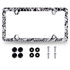 Snake Texture License Plate Frame Animal Pattern Colorful License Plate Stainless Steel Animal Car Accessory Funny License Plate Men Women Decoration Size 12.2" x 6.2" with Screws