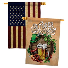 Oktoberfest Festival House Flags Pack Beverages Beer Happy Hour Game Pong Party Ale Lager Craft USA Vintage Applique Small Decorative Gift Yard Banner Double-Sided Made In 28 X 40