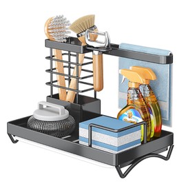 Sertay Sink Caddy Organiser, Brush Soap Dish Holder, Utensils Basket Kitchen, Sink Organiser, Sink Organiser, Sink Organiser, Includes Removable Drain Tray (Black)