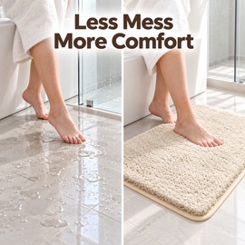 50cm x 80cm Water Absorbent Non-Slip Bathroom Mat – Thick Soft Long-Pile Machine Washable Bath Rug for Toilet, Shower & Sink
