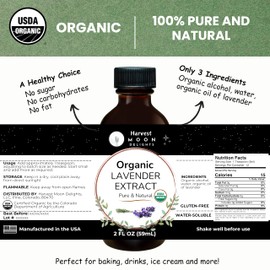 Organic Lavender Extract for Baking, Ice Cream, Drinks, and Candy - 2 oz - Water-Soluble - By Harvest Moon Delights - Pure Lavender Flavoring, Food Grade