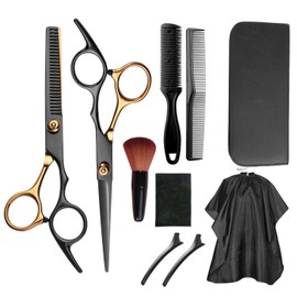 UUE 10 Stück Friseurscheren Set Profi, 6,7 Zoll Edelstahl Haarschneideschere, Effilierschere mit Friseurumhang & Kamm – Für Damen Herren & Friseursalon | Rostfrei & Langlebig
