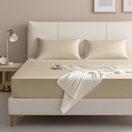 FreshCulture - Sábana bajera ajustable de calidad de hotel para cama matrimonial, microfibra cepillada ultra suave y refrescante, elegante embalaje negro (beige)